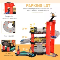HOMCOM 55 Pcs Kids Parking Lot Play Set 3 Storey Garage Playset Cars Helicopter Elevator Slopes Traffic Accessories Fun Racetrack for 3 Year Old +(m-5)