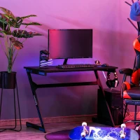 HOMCOM Gaming Desk Computer Home Office Rectangle Gamer Table Workstation Metal Frame with Headphone Hook 1m, Black(m-11)