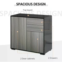 HOMCOM High Gloss Frame Sideboard, Side Cabinet, Push-Open Design with 2 Drawer for Living Room, Bedroom, Light Grey and Black(m-4)