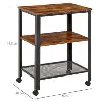 HOMCOM Rolling Microwave Cart Wooden 3-Tier Storage Shelf Industrial Style End Table for Kitchen, Living Room Accent Furniture(m-3)