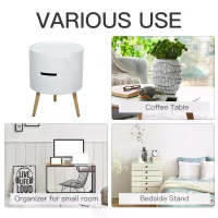 HOMCOM 3-Tier Coffee Table, Round End Table with 2 Hidden Compartments and Detachable Tray, Side Table with Storage for Living Room, White(m-7)