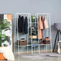 HOMCOM Clothing Garment Rack, Clothes Organizer with Shelves and Bottom Wire Net for Bedroom, Balcony, White(m-7)