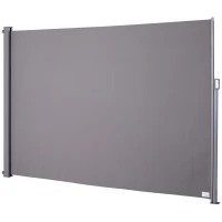 Outsunny Retractable Folding Side Awning Screen Fence Patio Garden Outdoor Privacy Divider with Steel Pole 300 L x 200 H cm Grey(m-1)