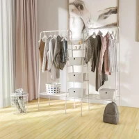 HOMCOM Clothing Garment Rack, Clothes Organizer with Shelves and Bottom Wire Net for Bedroom, Balcony, White(m-2)