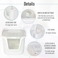 PawHut Cat Litter Box Cat House with Litter Scoop Two Door Design Cat furniture with Lifted Cover Large Space White(m-5)