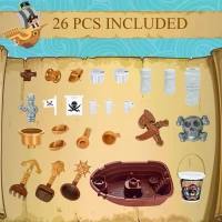 HOMCOM Pirate Ship Theme Sand and Water Table Beach Toy Set 2 in 1 Outdoor Activities Playset for Kids with Accessories 26 Pcs Garden Sandpit Sandbox for Beach Bath 3 Years Old Toddlers(m-4)