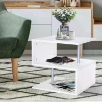 HOMCOM Coffee End Table S shape 2 Tier Storage Shelves Organizer Versatile Home office furniture (White)(m-2)