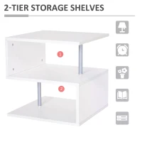 HOMCOM Coffee End Table S shape 2 Tier Storage Shelves Organizer Versatile Home office furniture (White)(m-5)