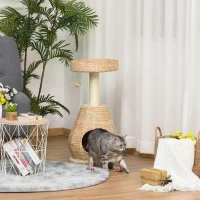 PawHut Cat tree Tower 82.5cm Climbing Activity Center Kitten with Sisal Scratching Post Condo Perch Hanging Balls Toy Cushion Cattail Fluff(m-2)