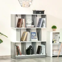 HOMCOM 3-Tier 8-Cube Home Office Display Unit Bookcase Shelving Unit Contemporary Stylish Versatile Freestanding w/ Anti-Tipping Safety Grey White(m-2)