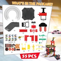 HOMCOM 55 Pcs Kids Parking Lot Play Set 3 Storey Garage Playset Cars Helicopter Elevator Slopes Traffic Accessories Fun Racetrack for 3 Year Old +(m-4)