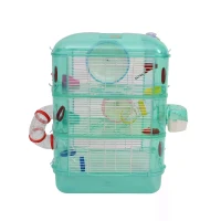 PawHut 3 Storey Hamster Cage Small Pet Animal Cage w/ Exercise Wheel Food Water Bowl Multi Activity Exercise Centre Green(m-7)