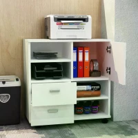 HOMCOM Mobile Storage Cabinet Sideboard Cupboard with Drawers 4 Shelves Lockable Wheels White(m-2)