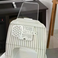 PawHut Cat Litter Box Cat House with Litter Scoop Two Door Design Cat furniture with Lifted Cover Large Space White(m-11)
