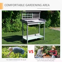 HOMCOM Garden Potting Table with Sink, Blackboard and Drawer, Wooden Planting Work Bench Workstation Outdoor Tool Storage Shelves(m-6)