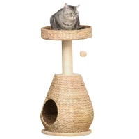 PawHut Cat tree Tower 82.5cm Climbing Activity Center Kitten with Sisal Scratching Post Condo Perch Hanging Balls Toy Cushion Cattail Fluff(m-4)