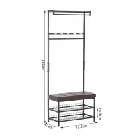 HOMCOM Coat Rack Entryway Coat Hanging Hat Bags Hook Storage Hallway Storage Shelf Footrest Bench Metal Multi Purpose(m-3)