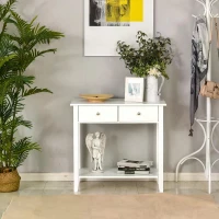 HOMCOM Wooden Console Table with 2 Drawers and 1 Storage Shelf for Living Room Entryway, White(m-2)