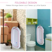 HOMCOM Folding Foldable Baby Bath Tub Toddler Kids Infant Safety Shower Slide Protection Comfortable Portable Pink(m-4)