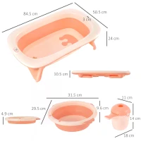 HOMCOM 3 in 1 Collapsible Baby Bath Tub Set Folding Kids Tub Wash Basin Shampoo Cup Non-Slip Support Leg for 0-3 Years, Pink(m-3)