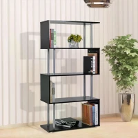 HOMCOM Wooden S Shape Bookcase Bookshelf Dividers Storage Display Unit Black(m-10)