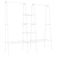HOMCOM Clothing Garment Rack, Clothes Organizer with Shelves and Bottom Wire Net for Bedroom, Balcony, White(m-1)