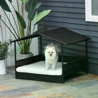 PawHut Outdoor Rattan Pet Home Indoor Wicker Dog House Sofa Bed with Cushion(m-2)