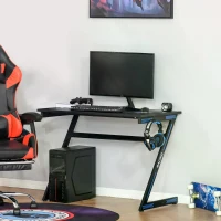 HOMCOM Gaming Desk Computer Home Office Rectangle Gamer Table Workstation Metal Frame with Headphone Hook 1m, Black(m-7)