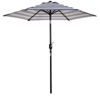 Outsunny Φ2.3m Patio Sun Umbrella Outdoor Market Table Parasol w/ Adjustable Angle 6 Ribs for Garden Backyard Pool Blue Stripe(m-1)