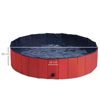 PawHut Foldable Dog Paddling Pool Pet Cat Swimming Pool Indoor/Outdoor Collapsible Summer Bathing Tub Shower Tub Puppy Washer (Φ140 x 30H (cm), Red)(m-3)