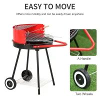 Outsunny New Outdoor BBQ Garden Charcoal Barbecue Cooking Grill Trolley with Wheel - Red(m-4)