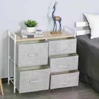HOMCOM 5 Drawer Linen Basket Storage Unit Home Organisation w/ Shelf Handles Metal Frame Adjustable Feet Hallway Home Dresser Grey(m-10)