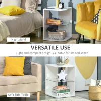 HOMCOM Modern Side Table Three Layer Bedside Table Nightstand with 2 Storage Shelves, for Living room, Bedroom, White(m-6)