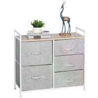 HOMCOM 5 Drawer Linen Basket Storage Unit Home Organisation w/ Shelf Handles Metal Frame Adjustable Feet Hallway Home Dresser Grey(m-11)