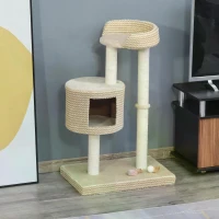 PawHut 96cm Multi-Level Cat Tree Tower Jute Scratching Post Activity Center Climbing Frame Kitten House Furniture Condo Perch(m-2)