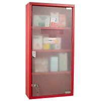 HOMCOM Red Steel wall mounted Medicine Cabinet with 3 shelves + Security Glass Door Lockable 60 cm(H)(m-8)