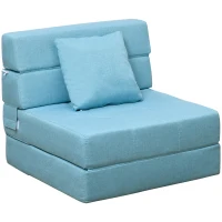 HOMCOM Convertible Floor Sofa Bed Recliner Fabric Upholstered Sleeper Lounge Futon with Pillow for Living Room, Blue(m-1)