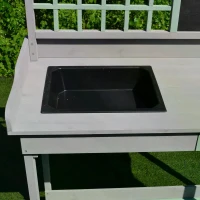 HOMCOM Garden Potting Table with Sink, Blackboard and Drawer, Wooden Planting Work Bench Workstation Outdoor Tool Storage Shelves(m-7)