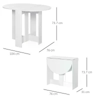 HOMCOM Space-saving Drop Leaf Table, Folding Dining Table for Small Space, Kitchen, Dining Room, White(m-3)