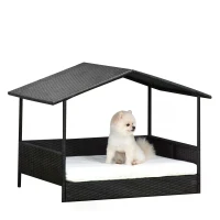 PawHut Outdoor Rattan Pet Home Indoor Wicker Dog House Sofa Bed with Cushion(m-4)