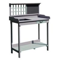 HOMCOM Garden Potting Table with Sink, Blackboard and Drawer, Wooden Planting Work Bench Workstation Outdoor Tool Storage Shelves