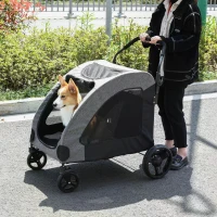 PawHut Dog Stroller 4 Wheels Pet Trolley Carrier Mesh Windows for Medium Large Dogs Traveling Grey(m-10)