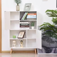 HOMCOM Sideboard Bookshelf Free Standing Bookcase Shelves Unit Display Storage Cabinet Wooden Leg w/ Two Doors White(m-6)