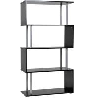 HOMCOM Wooden S Shape Bookcase Bookshelf Dividers Storage Display Unit Black