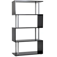HOMCOM Wooden S Shape Bookcase Bookshelf Dividers Storage Display Unit Black(m-1)