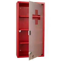 HOMCOM Red Steel wall mounted Medicine Cabinet with 3 shelves + Security Glass Door Lockable 60 cm(H)(m-1)