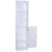 HOMCOM MDF Tall Bathroom Cabinet Longline Narrow Storage Unit Tower Cupboard Organiser w/ Adjustable shelf 160H x 40L x 23Wcm(m-4)