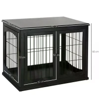 PawHut 66cm/26'' Wooden Decorative Dog Cage Pet Crate Double Door Small Animal with Tabletop, Black(m-3)
