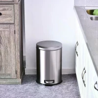 HOMCOM 20L T430 D29.2 x 44 H cm Step-on Trash Can Stainless Steel Round Garbage Bin Silent Gentle Open and Close Dustbin with Pedal(m-5)