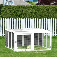 PawHut Rabbit Hutch Small Animal Guinea Pig House Ferret Bunny Cage Duck House Rabbit Hideaway Chinchilla Cage Outdoor Indoor Backyard with Openable Roof Grey 120x120x60cm(m-10)